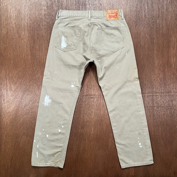 Levis 505 34x30 Tan Khaki Paint Splatter Distressed Regular Fit Pants - Picture 11 of 13